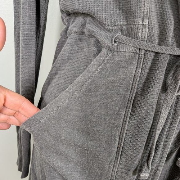 Y2K Thermal Cardigan S Gray Mini Waffle Duster Tie Twilightcore Elena Indie - Picture 8 of 11